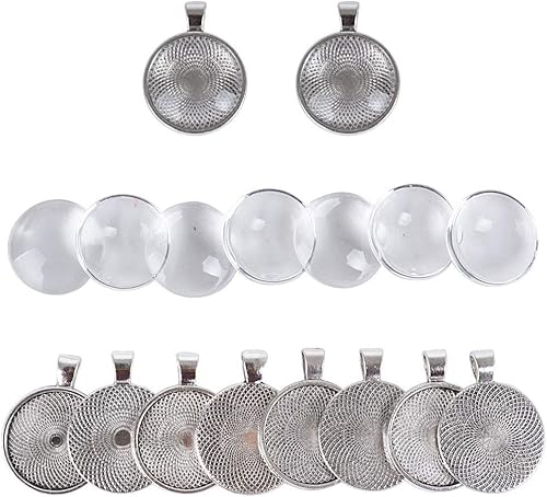 100pcs 25mm Plateaux Supports Pendentif Rond+Cabochons Verre Transparent Dome Set pour Creation DIY Bijoux Collier Porte-Clés Loisir Créatif (Argenté) - Nail Gallerys