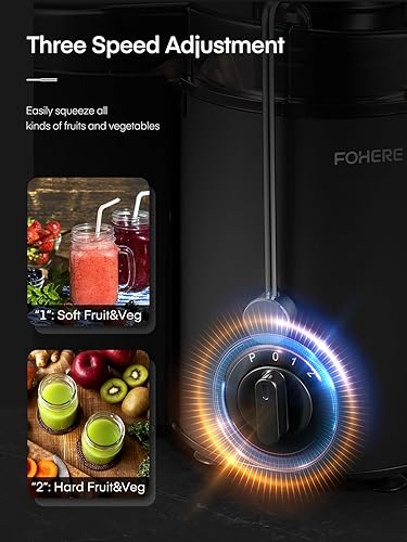 FOHERE Centrifugeuse Extracteur de Jus à 3 Vitesses, 400W Centrifugeuse Fruits et Legumes avec Bec Anti-goutte, Grande Goulotte d'alimentation 65MM, Sans BPA Pichet à Jus et Recette de Jus, Noir - Nail Gallerys