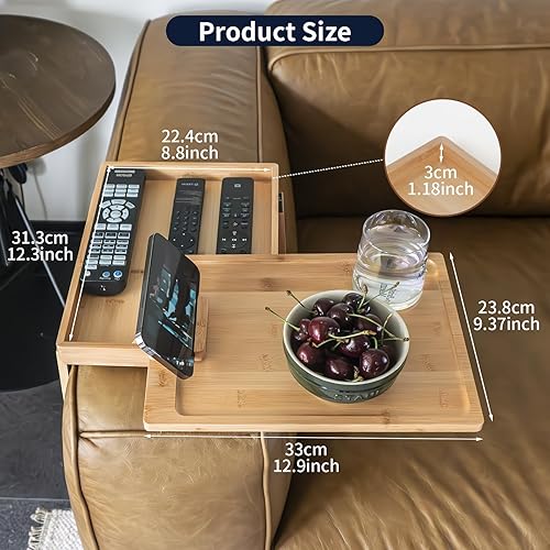 PURASKER Plateau de canapé en bambou à deux niveaux avec plateau rotatif à 360° et support de téléphone, pour manger et boire, rangement 33 x 24,1 x 3 cm - Nail Gallerys
