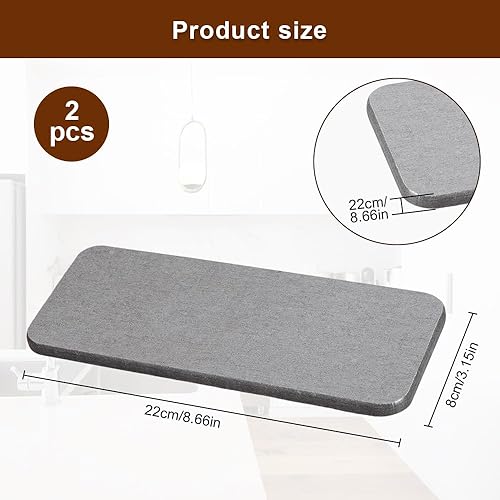 2 Pièces Pierre Absorbante pour évier,22×8×0,9 cm Antidérapant Dessous de Verre en Diatomite Absorbant l'eau,Dessous de Verre Absorbants en Terre de Diatomées pour Tasses, éponges, Brosses, Savon - Nail Gallerys