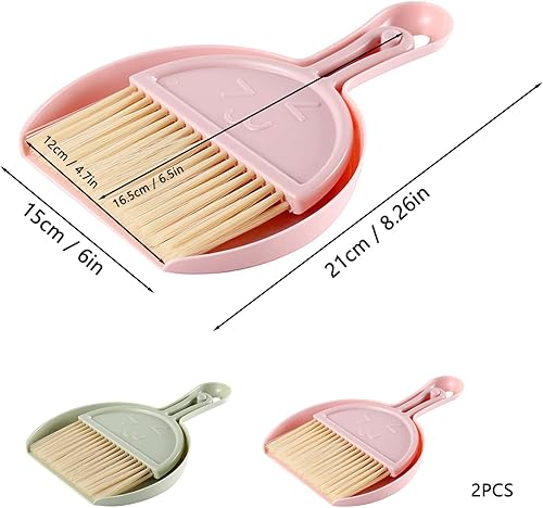 KALUROIL 2 PCS Ensemble mini pelle et balayette, petit balai et pelle à poussière, ensemble de brosse portable pour dessus de table, outils de nettoyage avec poils doux(vert+rose) - Nail Gallerys