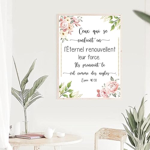zuomu Français Bible Verset Esaie 40:31Citation Toile Impression Ecriture Art Peinture Moderne Minimaliste Affiche Mur Photo Home Room Decor 50x70cm Sans Cadre - Nail Gallerys