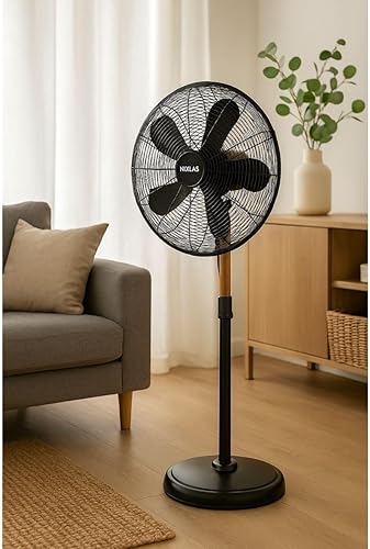 NIKLAS - Ventilateur sur Pied 60W Mat en Bois - Ventilateur Portable 3 Vitesses Hauteur et Tête Réglables, Design Vintage Noir & Bois - Nail Gallerys