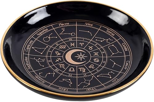 Something Different Wholesale Plateau à bijoux en forme de roue d'astrologie noire – Organisateur de bijoux en céramique avec signes du zodiaque, cadeau élégant et pratique pour les amateurs - Nail Gallerys