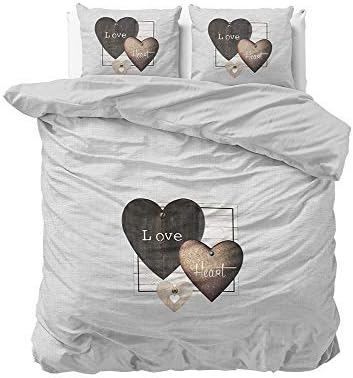 SLEEP TIME Housse De Couette 100% Coton Coeurs d'amour, 200 x 200cm, + 80 x 80cm, Gris - Nail Gallerys