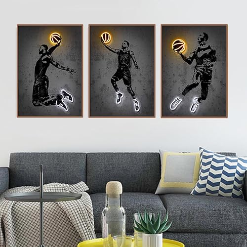 Lot de 3 posters de qualité supérieure - Tableaux sur toile cool - Motif joueur de basket-ball - Images d'art mural - Affiches et impressions d'art - Décoration d'intérieur - Tableau mural pour salon - Nail Gallerys