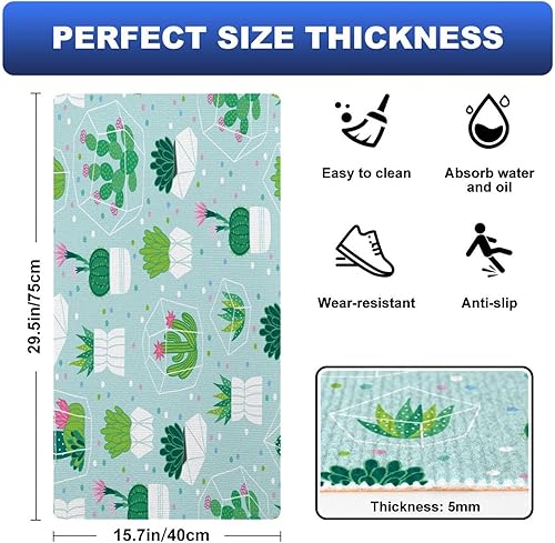 VAPOKF Tapis de cuisine antidérapant et lavable avec motif cactus - Tapis de cuisine absorbant pour cuisine, couloir, buanderie - Nail Gallerys