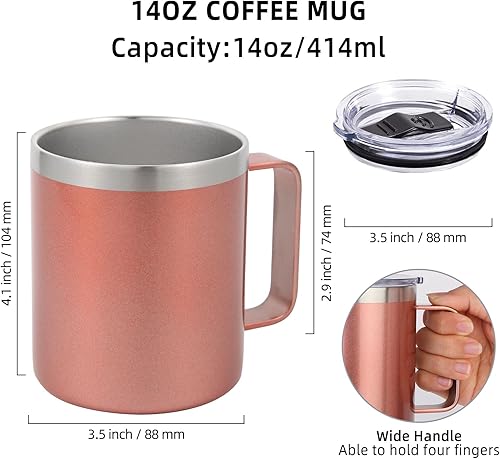 Volhoply Tasse à café isotherme en acier inoxydable de 414 ml avec couvercle anti-fuite, tasse à café de voyage à double paroi sous vide avec poignée, gobelet réutilisable pour garder au chaud, cadeau - Nail Gallerys