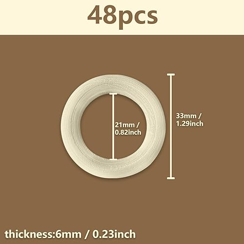 ONEBO 48 Pièces Anneaux en bois naturel, Anneaux en Bois Naturel, pour Loisirs Créatifs, Bricolage, Déco, Fabrication de Bijoux, Anneau de Dentition Bois (Diamètre Extérieur 33 mm) - Nail Gallerys