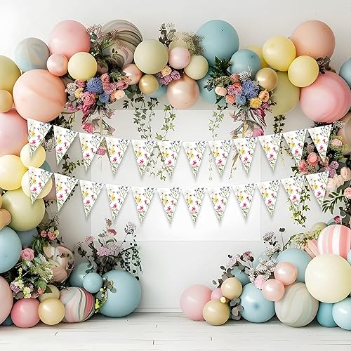 LaVenty Guirlande de Fleurs bannière de fête Fleurs Sauvages en Papier décoration de fête bannière Florale pour Mur Anniversaire Jardin de Printemps Mariage Toile de Fond décor intérieur extérieur - Nail Gallerys