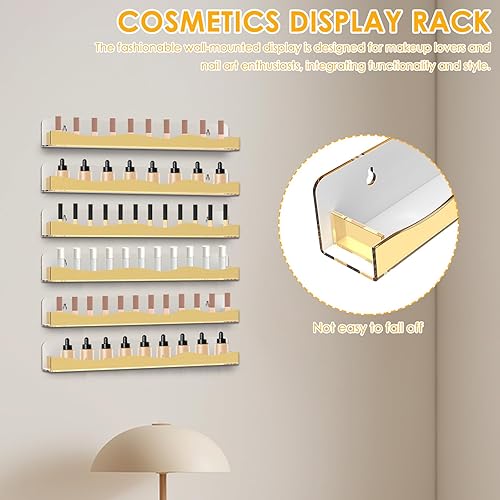 TNTGMG Étagère Murale de Vernis à Ongles,6 étagères suspendues d’Or de Rack de Vernis à Ongles,38 cm de Longueur Acrylique Organisateur Affichage d’Ongles pour 66-90 Bouteilles - Nail Gallerys
