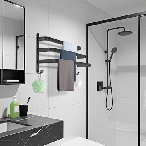 Porte-serviettes mural à 3 étages en aluminium - 60 cm - Sans perçage - Avec crochets - Pour salle de bain, cuisine, salle de bain - Noir - Nail Gallerys