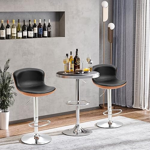 HOMCOM Lot de 2 Tabouret de Bar Design Contemporain Hauteur d'assise réglable 64-85 cm pivotant 360° revêtement synthétique Noir Imitation Bois - Nail Gallerys