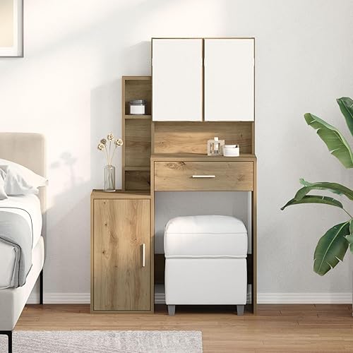 vidaXL Coiffeuse avec Miroir et LED en chêne Artisan Bois d'ingénierie - Nail Gallerys