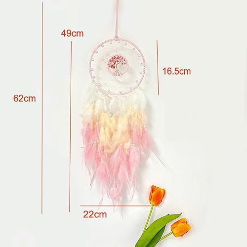 JZK Pierres de Cristal Tree of Life Arbre de Vie Attrape-rêves Plumes Roses Blanches avec Perles pour Anniversaire de Femmes Filles décoration Chambre Enfants bébé, Ornement Mural, Cadeau Mariage - Nail Gallerys