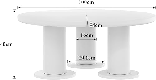 Merax Table basse ronde 100 cm de diamètre, 40 cm de hauteur, élégante table de salon avec pieds cylindriques solides en PVC pour salon et bureau Blanc - Nail Gallerys