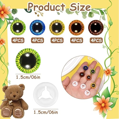 YAYNO 20 Pièces Yeux Scintillants Yeux de Sécurité Ronds en Plastique de Poupée en Paillettes 5 Couleurs 15 mm avec Rondelles de 15 mm pour Marionnettes Animaux en Peluche Poupée - Nail Gallerys