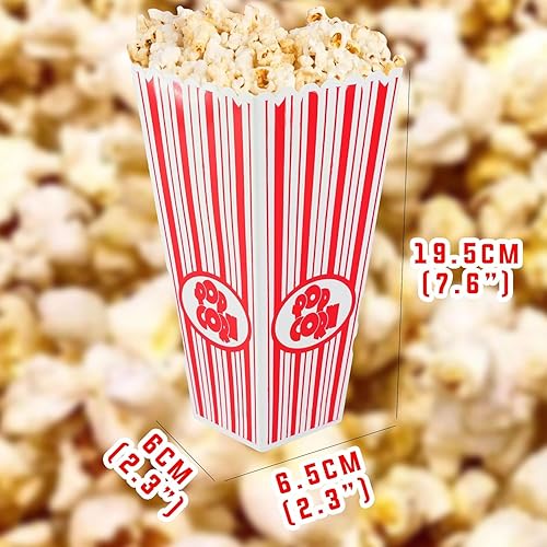 Lot de 4 boîtes à popcorn réutilisables, supports classiques en plastique rayé blanc et rouge, idéal pour les soirées cinéma en famille, boîtes à goûter home cinéma - Nail Gallerys
