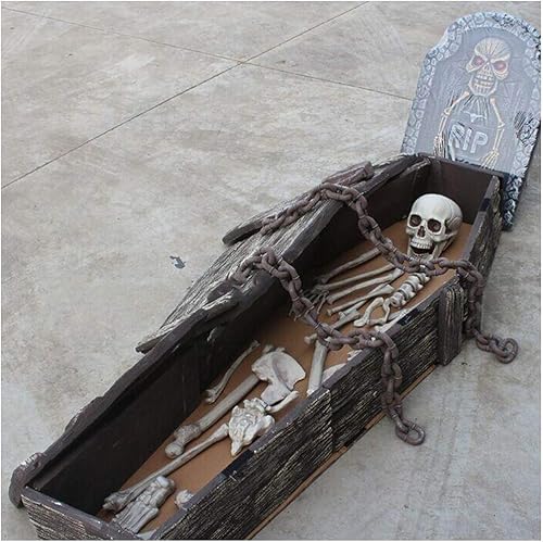 FHUILI 1,6 M Halloween Skull Coffin - Simulation en Mousse chaîne Big Cercueil Crâne Tomb os Props - pour Haunted House Décor Bar KTV Party Room Escape Agence décorative - Nail Gallerys
