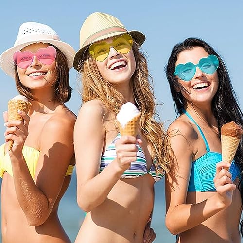 LMSHOWOWO 14 Paires HD Lunettes en Forme de Coeur, Hippie Lunettes Fête en Coeur, Drôle de Lunettes de Soleil de Fête, Lunettes de Soleil Coeur Sans Monture, pour Fête D'anniversaire, Carnaval, Noël - Nail Gallerys