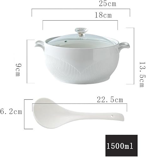 Vnook Marmite à soupe en céramique blanche, grande soupière avec couvercle en verre et louche, bol à soupe avec couvercle en diamant, marmite à soupe décorative for restaurant et maison(1500ml) - Nail Gallerys