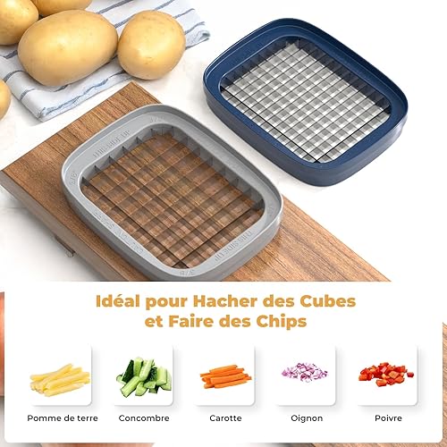 Vihoom Coupe Frites Manuel, Coupe Frite Rapide avec 3 Lames en Acier Inoxydable, Coupe Pomme de Terre pour Frite, Coupe Legumes Multifonctions Parfait pour Fruits et Légumes - Nail Gallerys