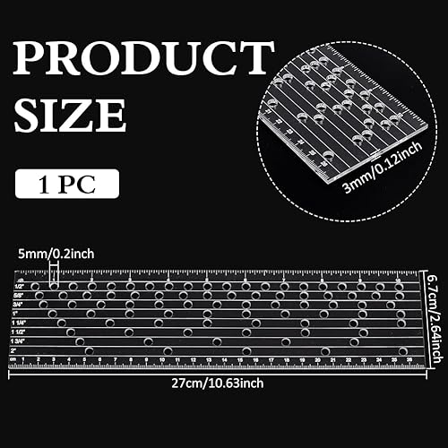 BENECREAT 27x6.7cm Guide de Trou de Laçage de Corset 8 Différentes outil de Perforation de Trous à Distances D'Espacement Règles Rectangulaires en Acrylique pour Marquer les Œillets Trou: 5mm - Nail Gallerys