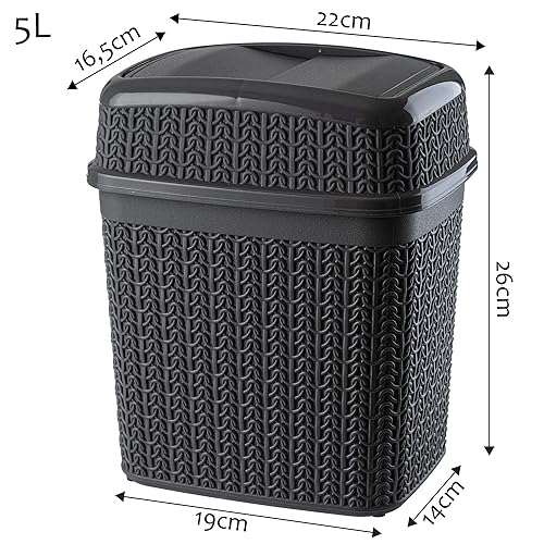 KADAX Poubelle de Salle de Bain 5L, Petite Poubelle de Chambre en Plastique avec Couvercle Basculant pour une Gestion Efficace des Déchets (Anthracite) - Nail Gallerys