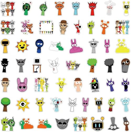 Sprunki Lot de 55 autocollants décoratifs pour tasses, cahiers et bagages - Nail Gallerys