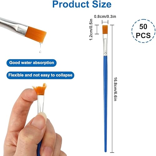 50PCS Nylon Pinceaux Peinture Acrylique Nylon Plats 8 mm Plastique Pinceaux Aquarelle Lavable et Réutilisable pour Peinture Acrylique, Peinture à l'huile, Aquarelle, pour Artistes et Débutants (Blue) - Nail Gallerys