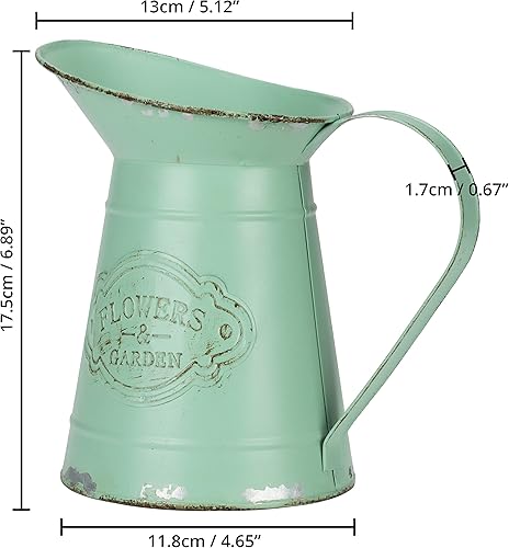 Belle Vous Vase Vintage à Fleurs en Métal Vert Olive - P11,8 x H17,5 cm - Pot à Lait Shabby Vintage Chic Galvanisé - Pot Lait Zinc Décoratif pour Décoration de Maison/Mariage et Plantes - Nail Gallerys