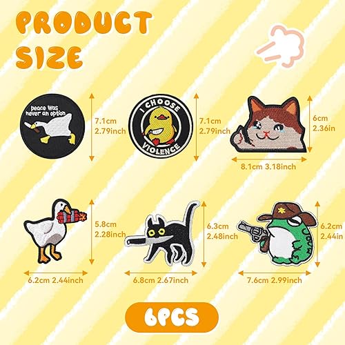 xolear 6 Pieces Ecusson a Coudre Enfant, Couleur Patch Velcro avec des Dessin Animé Animaux Mignons Couteau Mordant Drôle de Canard, Patch Vetement pour DIY Broderie Jeans Chapeau T-shirt - Nail Gallerys