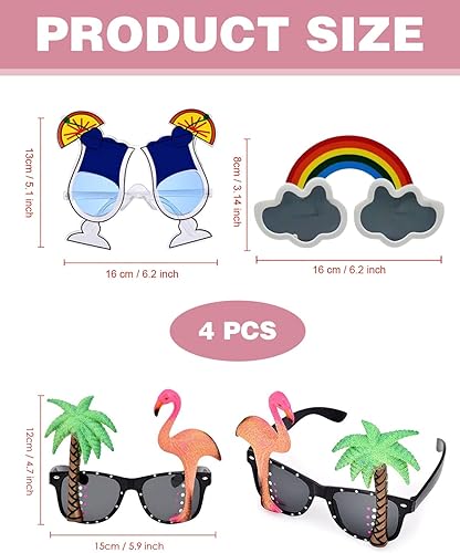 BPTRKOM 4 Paires de Lunettes de Soleil Hawaïennes - Modèles Amusants pour Enfants, Ados & Adultes - Accessoires de Fête Colorés - Nail Gallerys