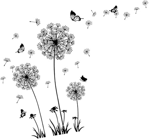 Autocollant mural fleurs volantes fleurs papillon mural sticker auto-adhésif décor de la murale pour le salon stickers de pissenlits - Nail Gallerys
