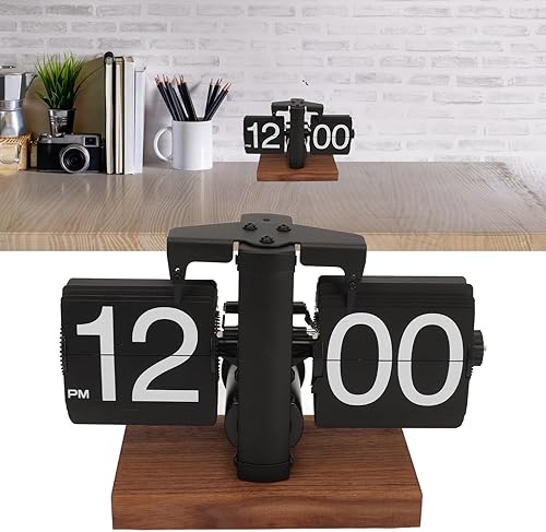 Bewinner Horloge de Bureau Rabattable de Style Rétro, Horloge de Table de Bureau à Bascule Automatique, Affichage Numérique Mécanique Classique Alimentée par Batterie, 12 Heures, (Black) - Nail Gallerys