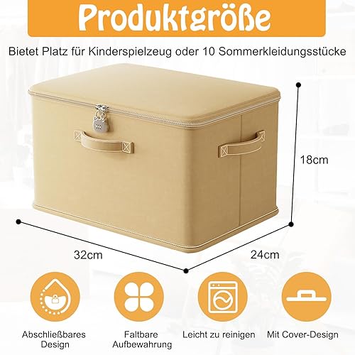 Boîte de rangement pliable avec couvercle - Boîte de rangement pliable avec serrure à combinaison - Panier de rangement pour armoire ou sous le lit (32 x 24 x 18 cm) - Nail Gallerys