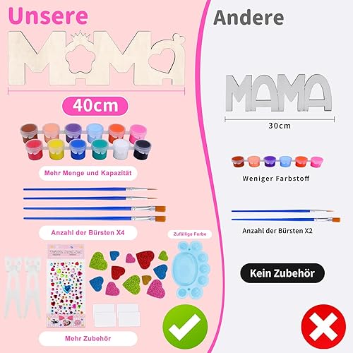 Dreamtop MAMA Cadre Photo Bricolage (40x12,5cm) Grandes Lettres en Bois Cadeau Fete Des Meres avec Support DIY Artisanat pour Enfants à Peindre et Coller Idee Cadeau Fete Des Meres Personnalisé - Nail Gallerys