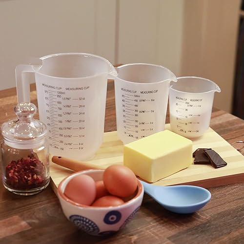 Lot de 3 verres à mesurer de cuisine en plastique léger, robuste, résistant, empilable, graduations en ml, pintes et onces, bec verseur et poignée, sans BPA - Nail Gallerys