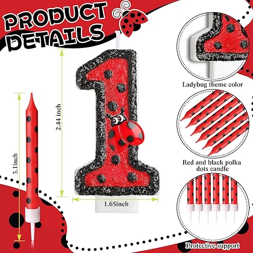 Herdear Bougies de Gâteau d'Anniversaire de Coccinelle de Numéro 1-9 Bougie Numérotée Bougies à Pois Rouges Noirs Bougies Topper de Cupcake à Thème Coccinelle pour Enfant Baby Shower (Numéro 5) - Nail Gallerys