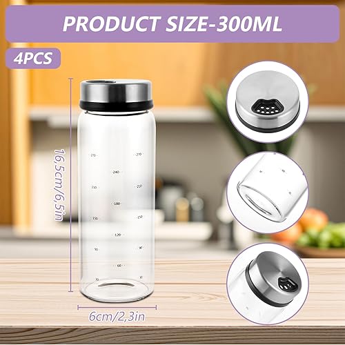 APACALI 4 Pièces Pot Epices Verre 300ml, Bocaux à Épices Borosilicaté, Pot pour Epice Cuisine Vide Avec Couvercle Rotatifs, pour lespour cuisine, barbecue en plein air - Nail Gallerys