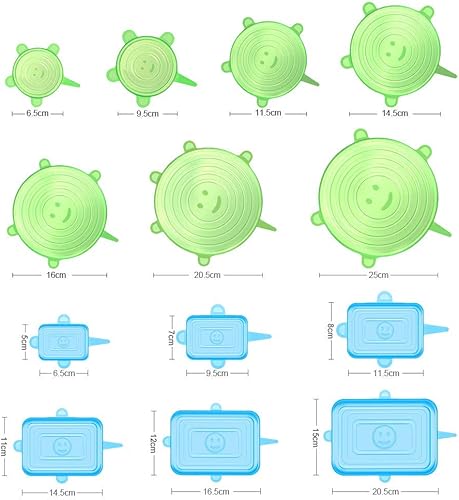 Niohouse Couvercle Silicone Alimentaire, Élastiques en Silicone - 13 couvercles rectangulaires et ronds réglables différentes tailles pour aliments, réutilisables pour tasses, réfrigérateur, Bocaux - Nail Gallerys