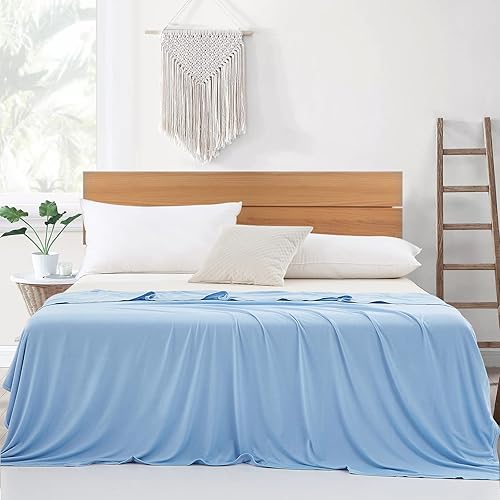 Couverture de Refroidissement Couverture de Refroidissement Légère en Polyester Couverture de Jet D'Été Respirante À Double Face (Bleu,150x200cm) - Nail Gallerys