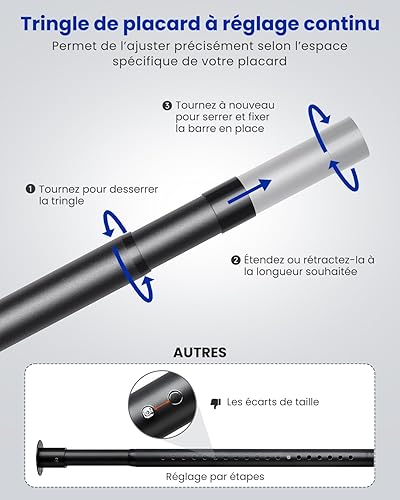 Tringle Penderie Extensible, 43-97 CM Barre de Penderie, Pour Accrocher Vêtements, Pour Placards, Garde Robes, Buanderies, Camping Cars - Nail Gallerys