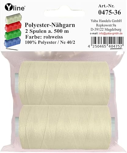 0475-37 Lot de 2 bobines de 500 m de fil à coudre/synfil écru blanc cassé en polyester pour machine à coudre (0,06 € /10 m) - Nail Gallerys