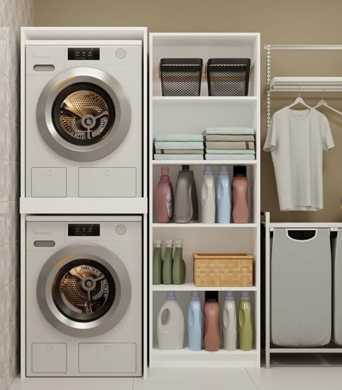 BDW Armoire de machine à laver et sèche-linge Pola Twin - 180 x 64 x 64 cm - Meuble de salle de bain haut - Meuble de salle de bain - Sèche-linge - Blanc - Nail Gallerys