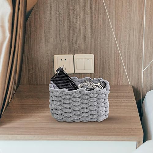 Paniers en Corde de Coton | Petit Panier de Rangement en Corde de Coton | Paniers Tissés en Coton Naturel | Paniers de Rangement Rectangulaires | Paniers de Rangement pour Chambre D'enfant - Nail Gallerys