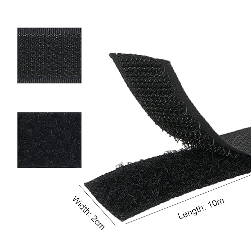 SCLLNDA Scratch Autocollant Double Face Noir Scratch a Coudre 10m Bande Scratch Adhésive 20mm Bande Agrippantes Adhésives Hook Loop pour Maison Bricolage Tissu Vêtements Câbles (Noir) - Nail Gallerys