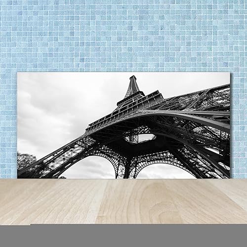 Tulup Crédence de cuisine 120x60cm Dosseret en verre Fond de hotte Verre de sécurité trempé Splashback Guard - Spectacles et architecture - Noir et blanc - Tour Eiffel Paris - Nail Gallerys