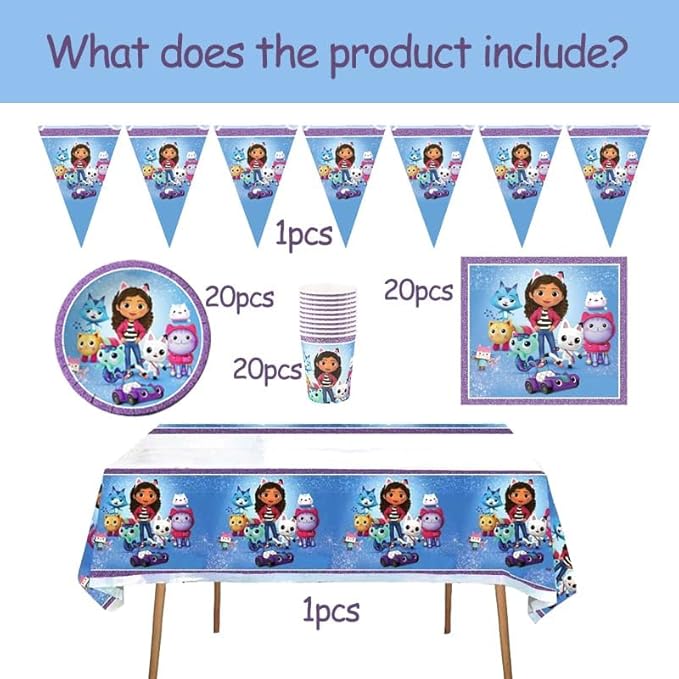 GB THEM PARTY Vaisselle 66 pièces pour fête d'anniversaire, comprend une bannière, des assiettes en papier, des tasses, des serviettes, une nappe - Nail Gallerys