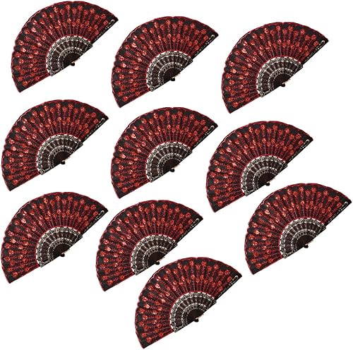 URFEDA Vintage Éventail Dentelle en Tissu à Paillettes Pliable Éventail Paon Plume Fleur Dentelle Broderie Éventail à Main Femmes pour Dansant Mariage Fête Faveurs Cadeau Décoration Murale, Couleur - Nail Gallerys